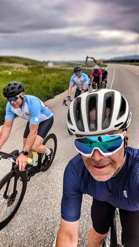 road cyclists in a line